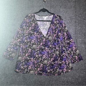 Liz Claiborne Floral V-Neck Blouse - Purple and Pink